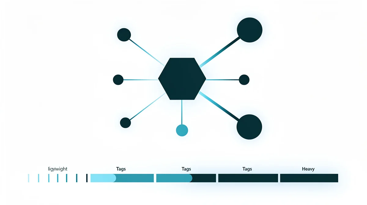 Tag manager container'ından çıkan birden fazla script bağlantısı ve yük etkisini gösteren teknik diyagram